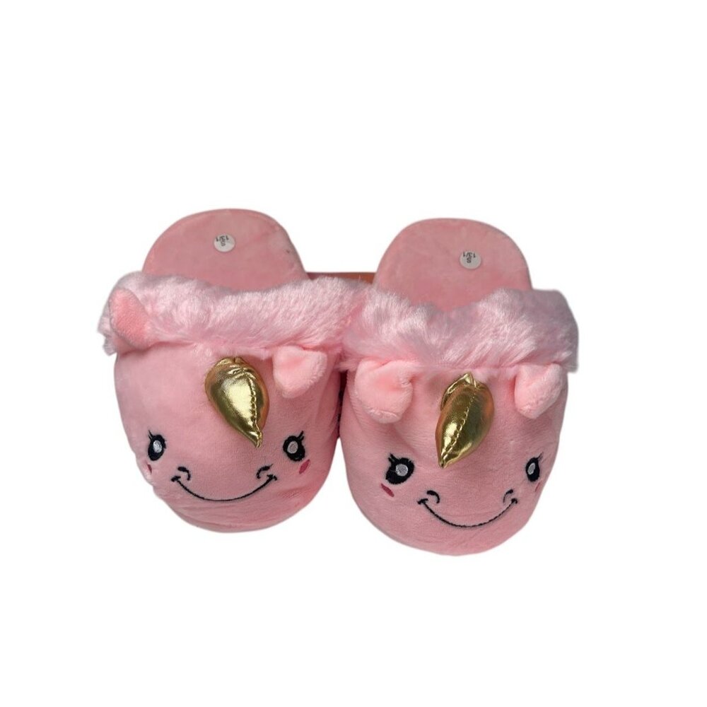 Unicorn Plush Kids'  Slippers With Gold Horn & Soft Fabric _ Sm 13/1